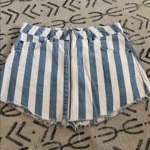 Blue and white zip up jean skirt